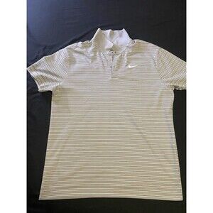 Nike Golf Fit Dry UV  Mens Large Polo Shirt White with Black And Gray Stripes